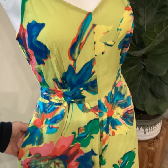 NWT MSK Womens Wide Leg Floral Romper Jumpsuit Dress Lime/ Muilticolored Sz S - Picture 12 of 15